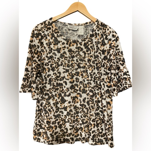 New Directions Animal Print Ruffle Sleeve Blouse - Picture 2 of 4